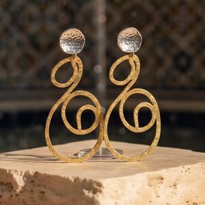 Exquisite Turkish Artisanal 18K Gold Silver Plated Spiral Statement Earrings